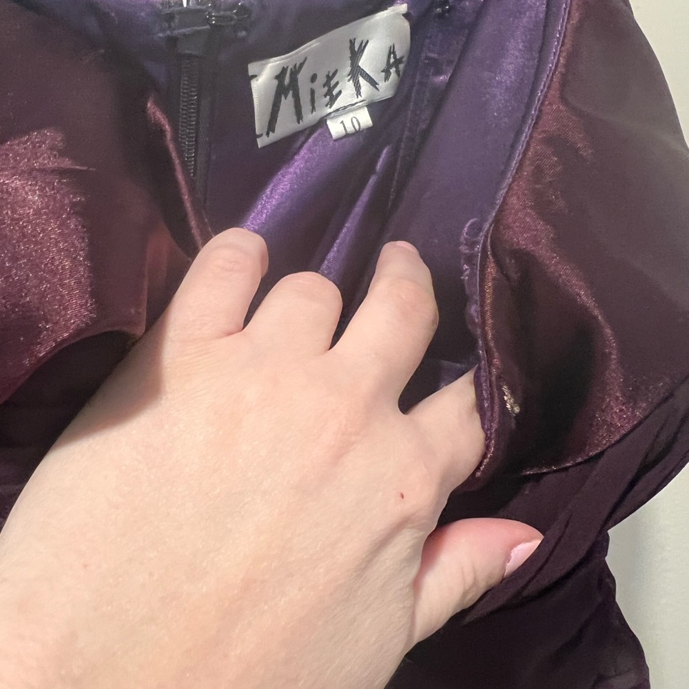 Mieka Burgundy Ruched Prom Gown with Beaded Accent - Picture 2 of 4